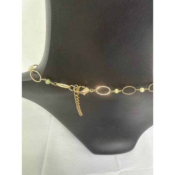 Layered Jade Green Pearl Gold Chain Multistrand Statement Necklace - Picture 4 of 5